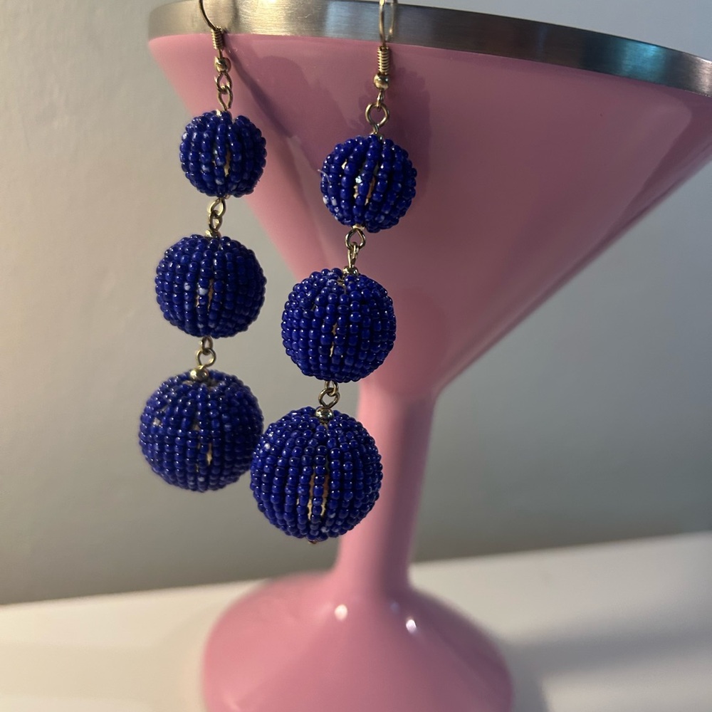 Blue Beaded Statement Earrings Boho Festival Style